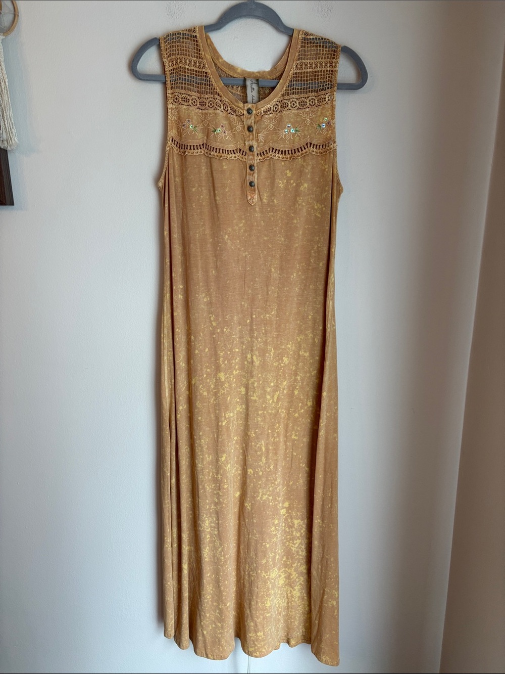 Aratta Silent Journey Women’s beaded lace tie dye burnout maxi dress Large EUC